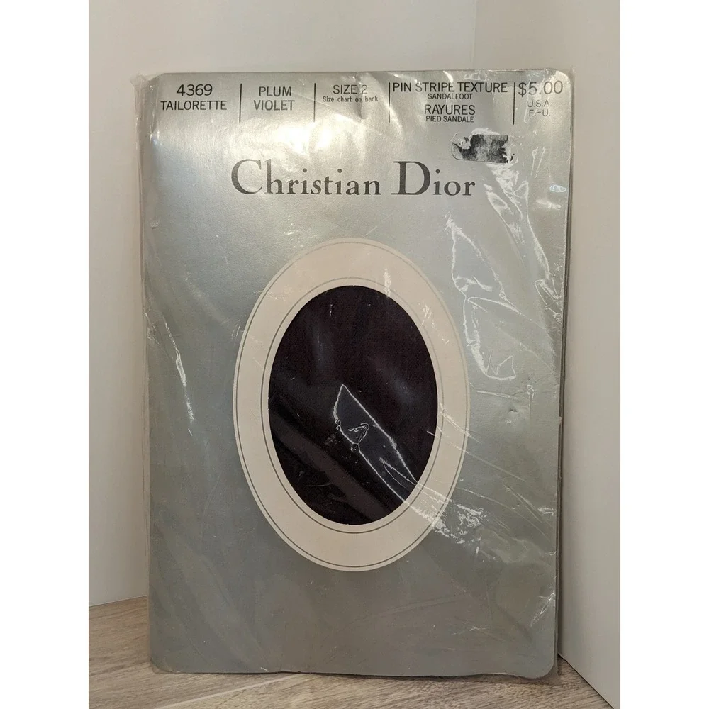 Christian Dior Tailorette 4369 Plum Violet‎ Pin Stripe Texture Tights Size 2 NEW